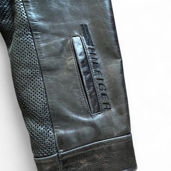 Tommy Hilfiger Men’s Black Leather Moto Jacket L | Genuine Leather Quilted Biker - Picture 8 of 10